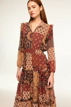 MISA Los Angeles AHREANA DRESS Surrealpatchworkchiffon New