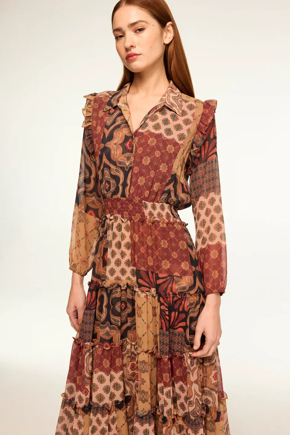 MISA Los Angeles AHREANA DRESS Surrealpatchworkchiffon New