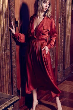 MISA Los Angeles BLAIR DRESS Burntorangesatin Clearance