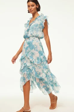 MISA Los Angeles DAKOTA DRESS Turquoiseflorachiffon Online