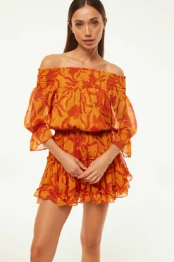 MISA Los Angeles DARLA DRESS Atlasfloralpersimmon Hot