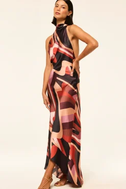 MISA Los Angeles FIORE DRESS Canyonstripesatin Hot