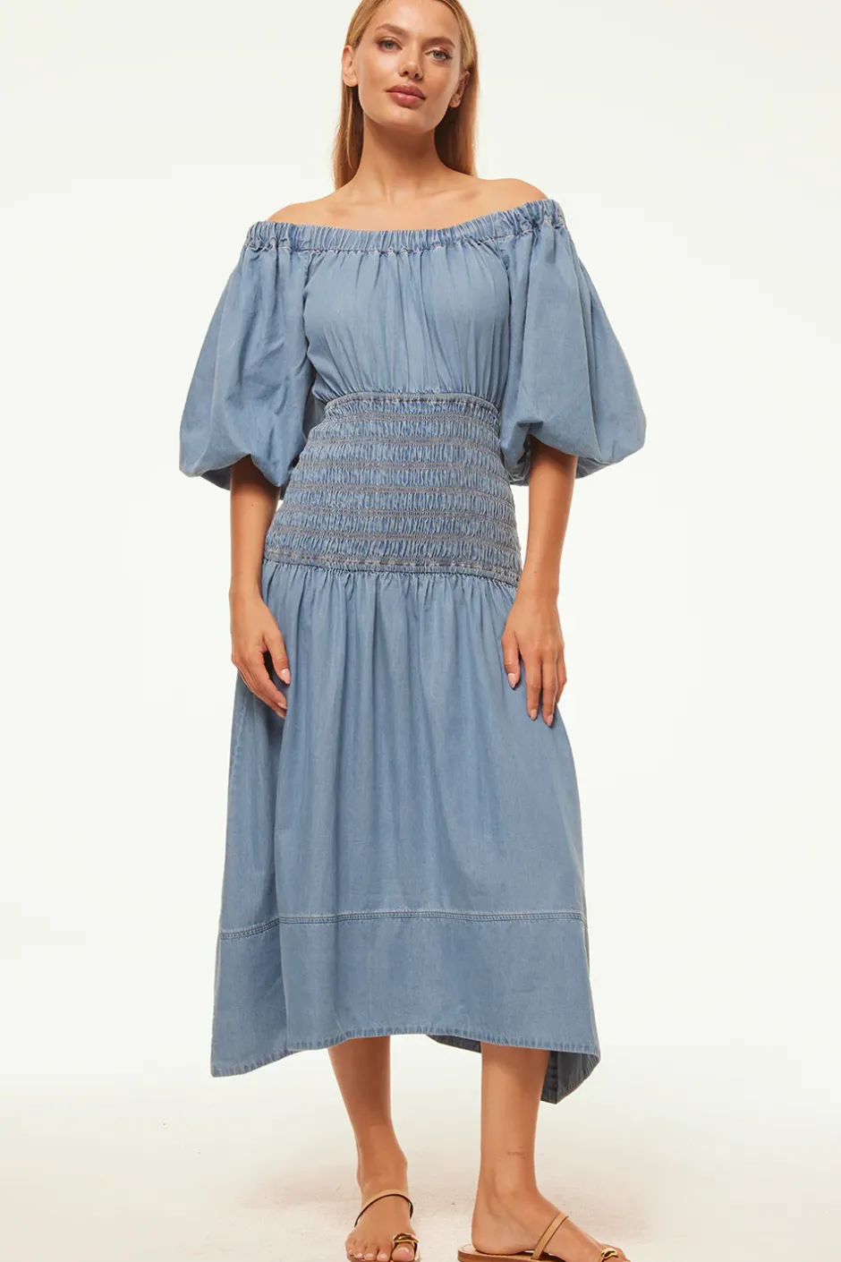 MISA Los Angeles MARILOU DRESS Bluechambray Sale