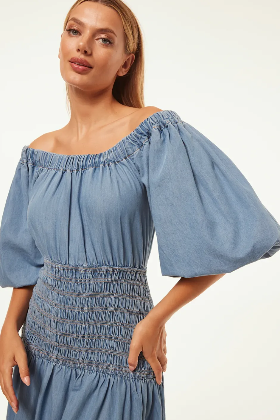 MISA Los Angeles MARILOU DRESS Bluechambray Sale