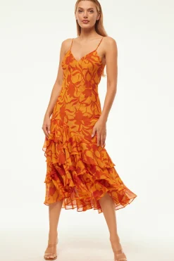 MISA Los Angeles MARISA DRESS Atlasfloralpersimmon New