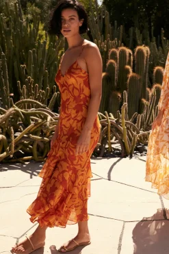 MISA Los Angeles MARISA DRESS Atlasfloralpersimmon New