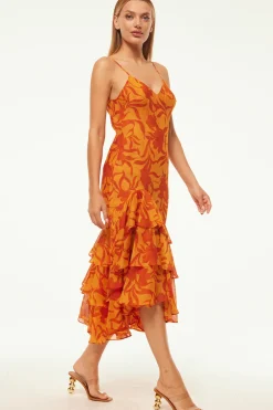 MISA Los Angeles MARISA DRESS Atlasfloralpersimmon New