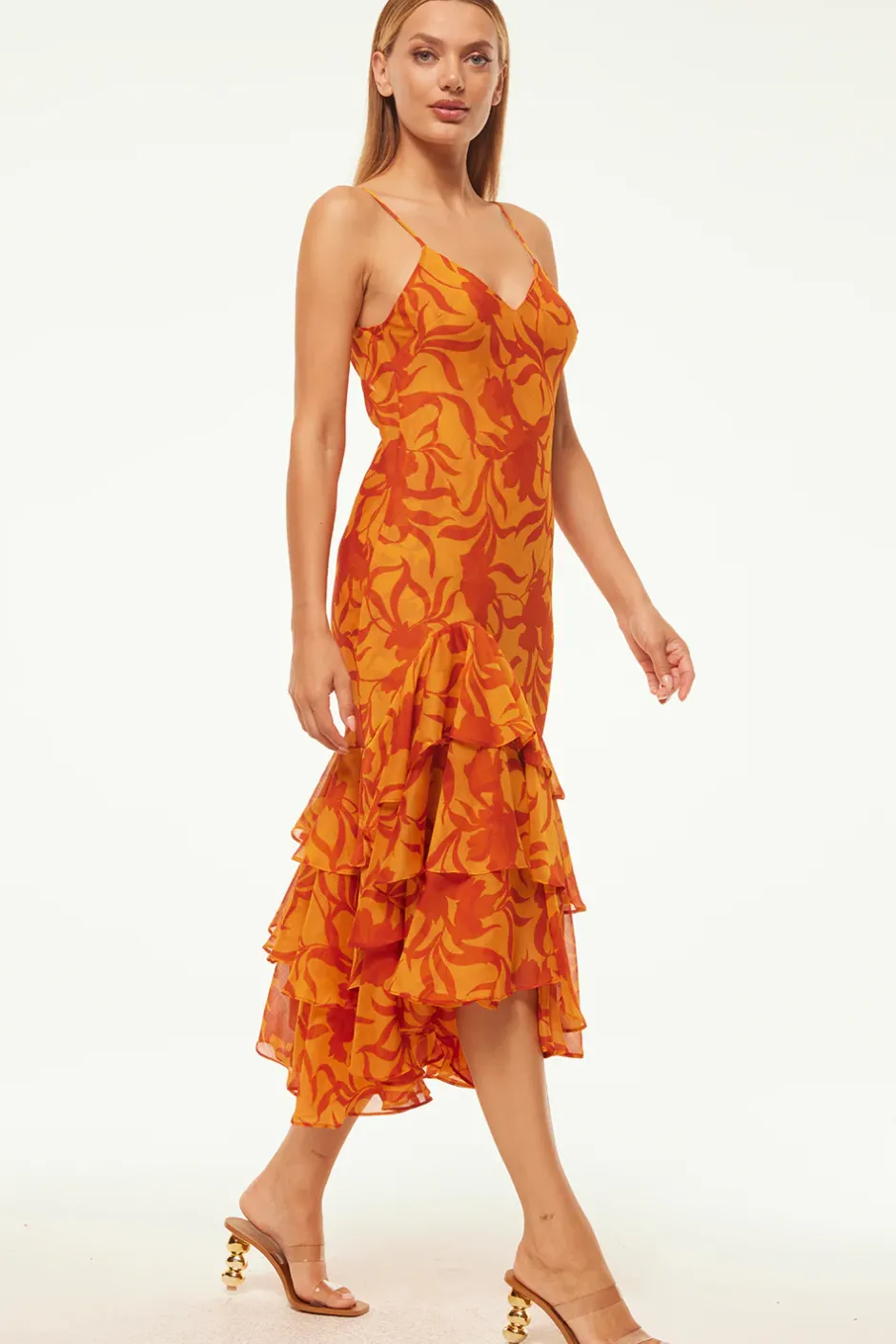 MISA Los Angeles MARISA DRESS Atlasfloralpersimmon New