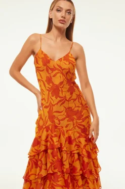 MISA Los Angeles MARISA DRESS Atlasfloralpersimmon New