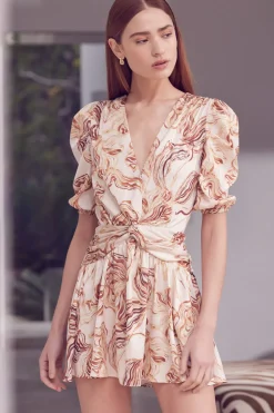 MISA Los Angeles NARCISSA DRESS Goldenstrawsatin Clearance