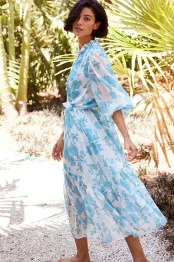 MISA Los Angeles OLIVIA DRESS Turquoiseflorachiffon Online