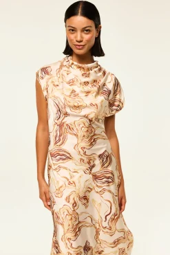 MISA Los Angeles SALLY DRESS Goldenstrawsatin Discount