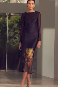 MISA Los Angeles ZIA DRESS Yellowrosesatin Clearance